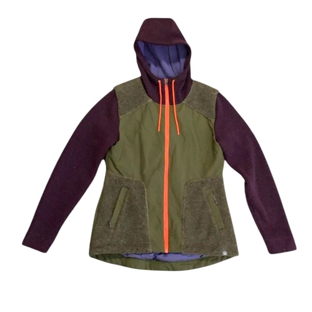 Title Nine Beaten Path Purple Olive Sherpa Sweater Fleece Hooded Zip Jacket Sz M